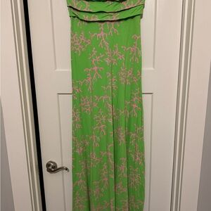 Vintage Green and Pink Strapless Maxi Dress
